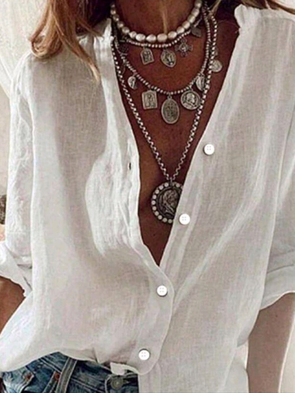 Women's White Linen Button Down Blouse Size M BNWOT